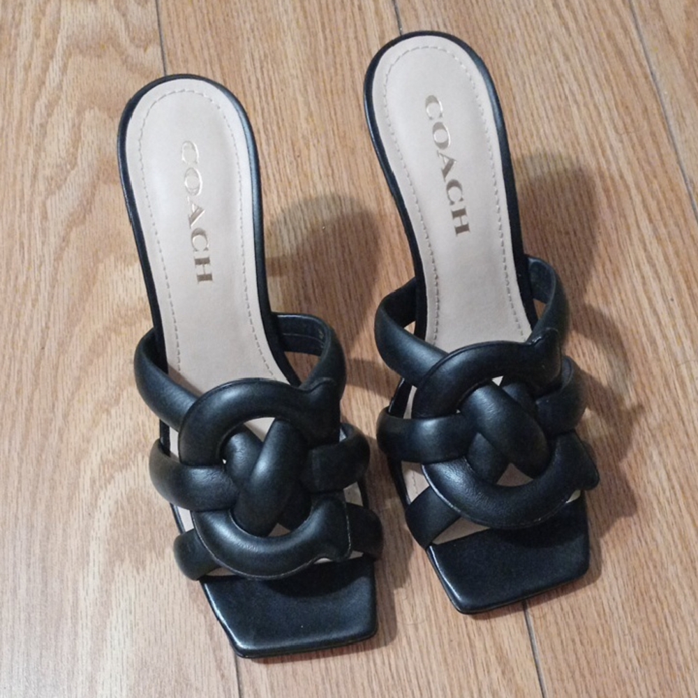 Coach Black Braided Leather Mules